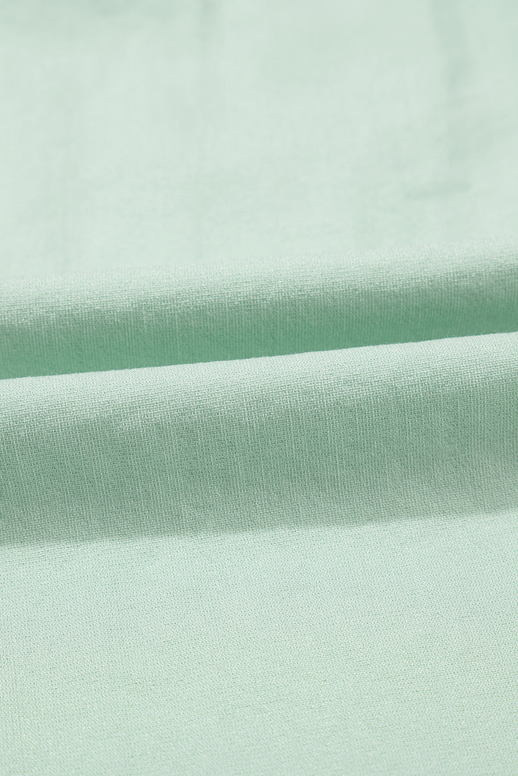 Clearly Aqua Floral Embroidered Puff Sleeve Split Neck Blouse