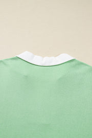 Moonlight Jade Color Block Striped Patchwork Collar V Neck Plus Size Sweatshirt