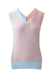 Light Pink Contrast Chevron Knit V Neck Sweater Vest