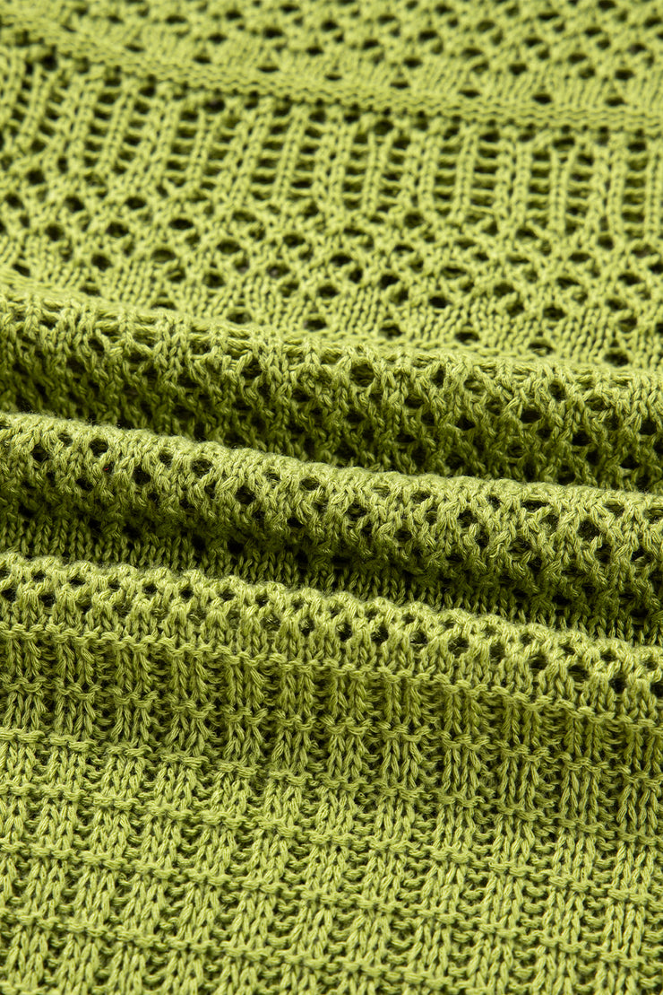 Spinach Green Oversize Crochet Knit Open Cardigan