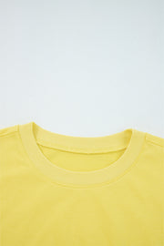 Yellow Cream Drop Shoulder Puff Sleeve Crop Pullover Drawstring Wide Leg Pants Set