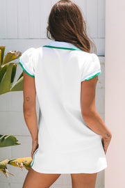 White Colorblock Edge Cap Sleeve Collared Top 2 Piece Skirt Set