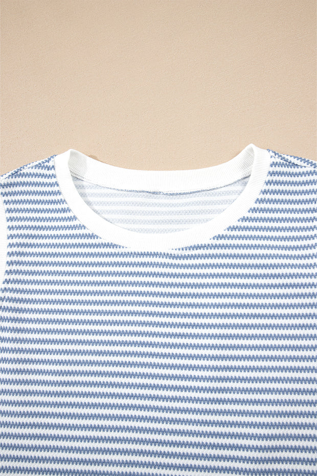 Myosotis Contrast Trim Striped Vest Drawstring Shorts Set