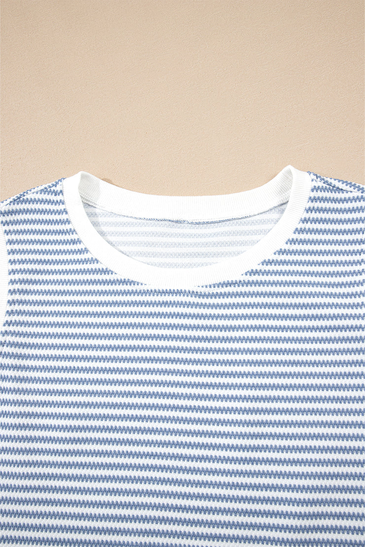 Myosotis Contrast Trim Striped Vest Drawstring Shorts Set