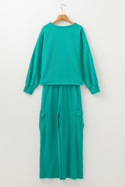 Solid Color Pullover Top and Cargo Pants Set