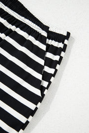 Black White Striped Short Sleeve Top and Shorts Set