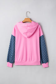 Bonbon Checkered Patchwork Kangaroo Pocket Half Zipper Hoodie