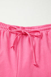 Bright Pink Plus Size Henley Drop Shoulder Pullover and Jogger Pants Two Piece Set