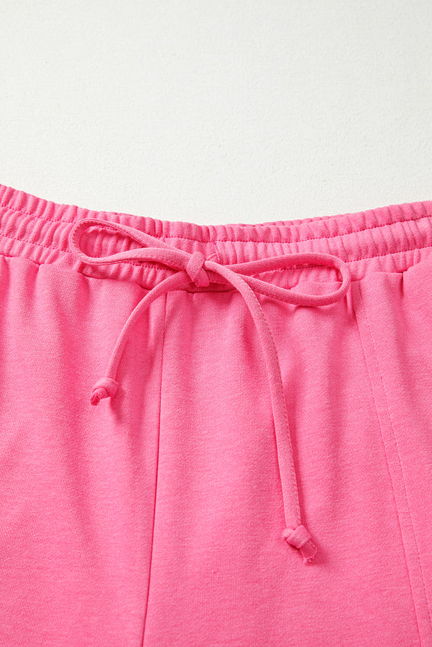 Bright Pink Plus Size Henley Drop Shoulder Pullover and Jogger Pants Two Piece Set