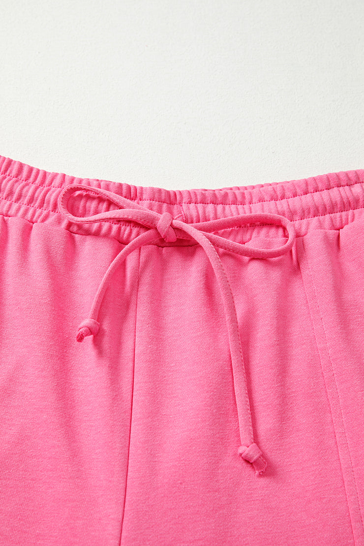 Bright Pink Plus Size Henley Drop Shoulder Pullover and Jogger Pants Two Piece Set