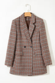 Brown Houndstooth Lapel Collar Blazer