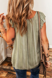 Top sin mangas holgado con cuello redondo fruncido y mangas con volantes a rayas verde laurel
