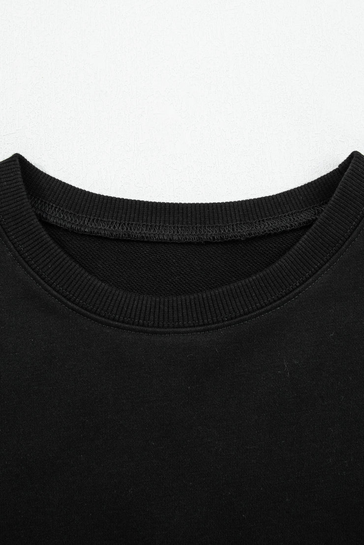 Black Varsity Stripe Detail Drop Shoulder Pullover Mini Skirt Set