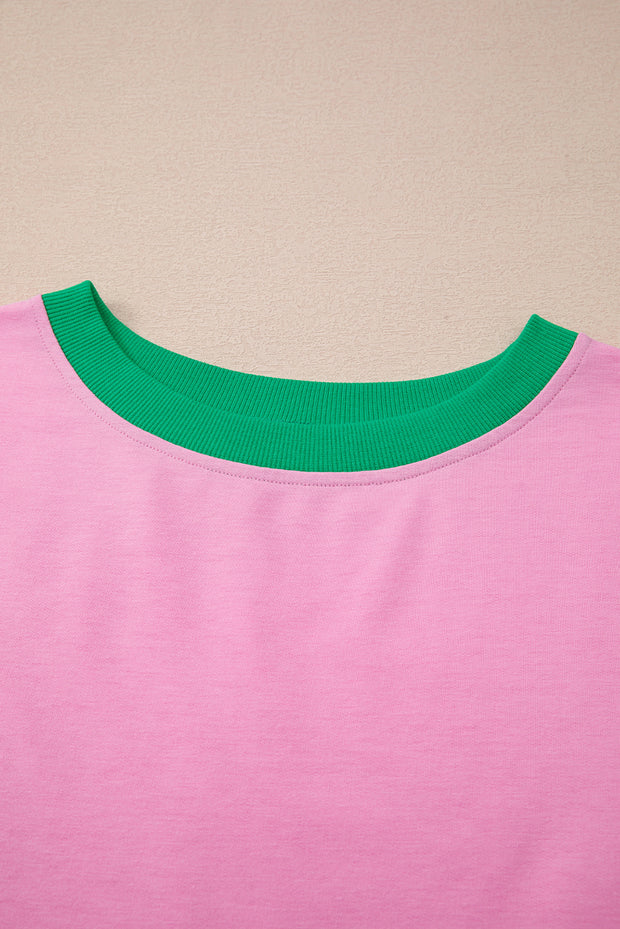 Bonbon Colorblock Edge Drop Shoulder T Shirt and Skort 2Pcs Set