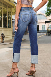 Blue-2 High Waist Distressed Straight Leg Jeans