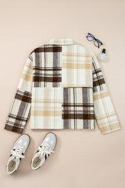 Multicolour Plaid Patchwork Side Pockets Buttoned Shacket