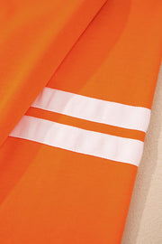 Orange Varsity Stripe Detail Drop Shoulder Pullover Mini Skirt Set