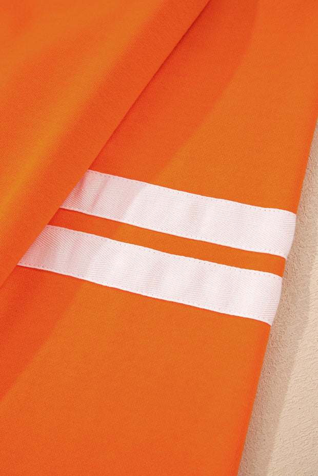 Orange Varsity Stripe Detail Drop Shoulder Pullover Mini Skirt Set
