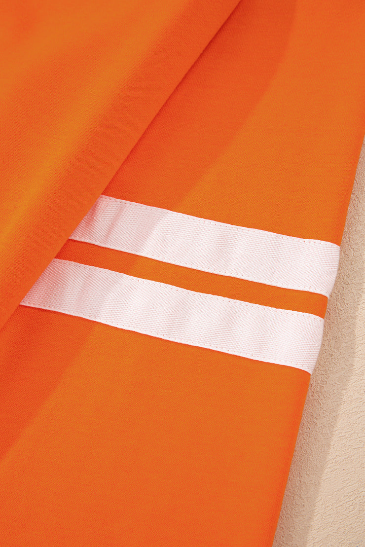 Orange Varsity Stripe Detail Drop Shoulder Pullover Mini Skirt Set