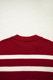 Red Stripe Collared Split Neck Sweater Vest