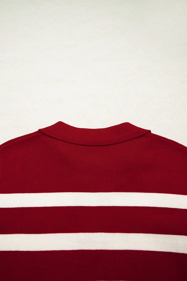 Red Stripe Collared Split Neck Sweater Vest