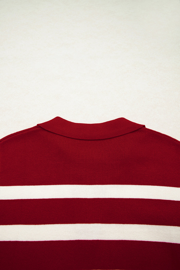 Red Stripe Collared Split Neck Sweater Vest