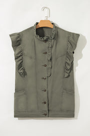Green Bay Ruffled Patchwork Denim Jacket Vest