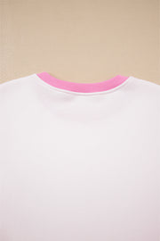 Strawberry Pink Color Block Pullover and Lace-up Elastic Waist Shorts Set