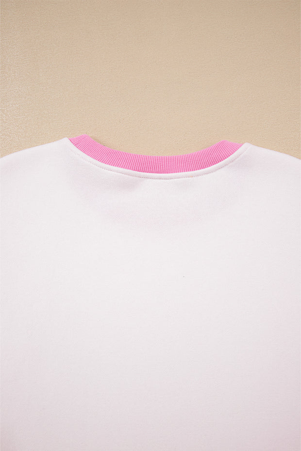 Strawberry Pink Color Block Pullover and Lace-up Elastic Waist Shorts Set