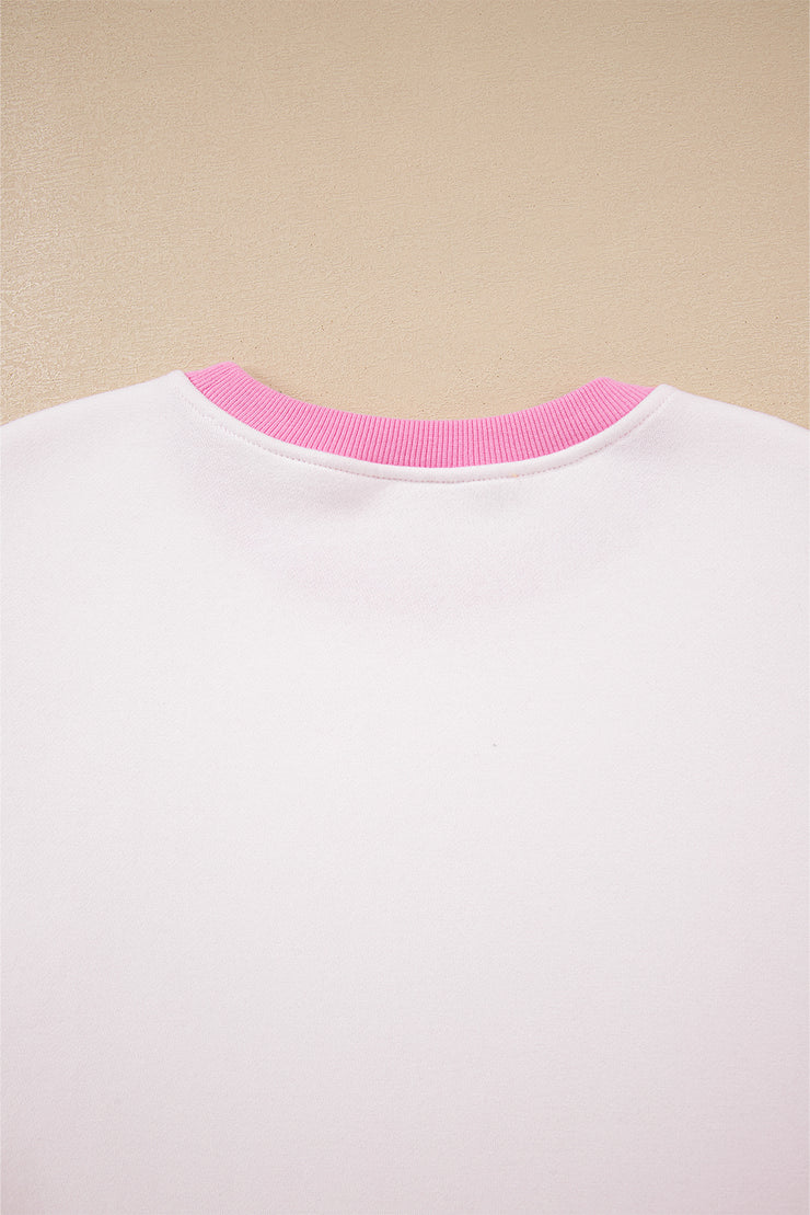 Strawberry Pink Color Block Pullover and Lace-up Elastic Waist Shorts Set