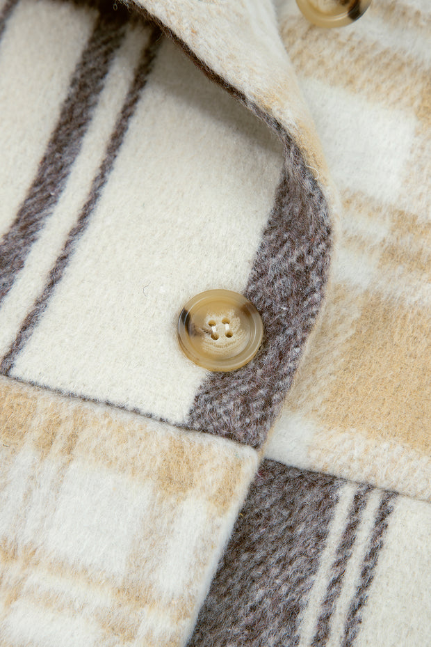 Multicolour Plaid Patchwork Side Pockets Buttoned Shacket