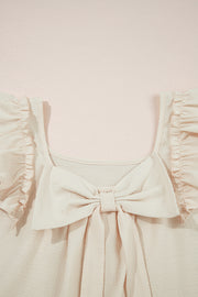 Beige Textured Bow Knot Frilled Butterfly Sleeve Blouse