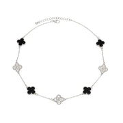 Necklace Silver Black Clover Station Pendant Women