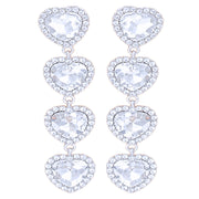 Silver Crystal Quad Heart Earrings