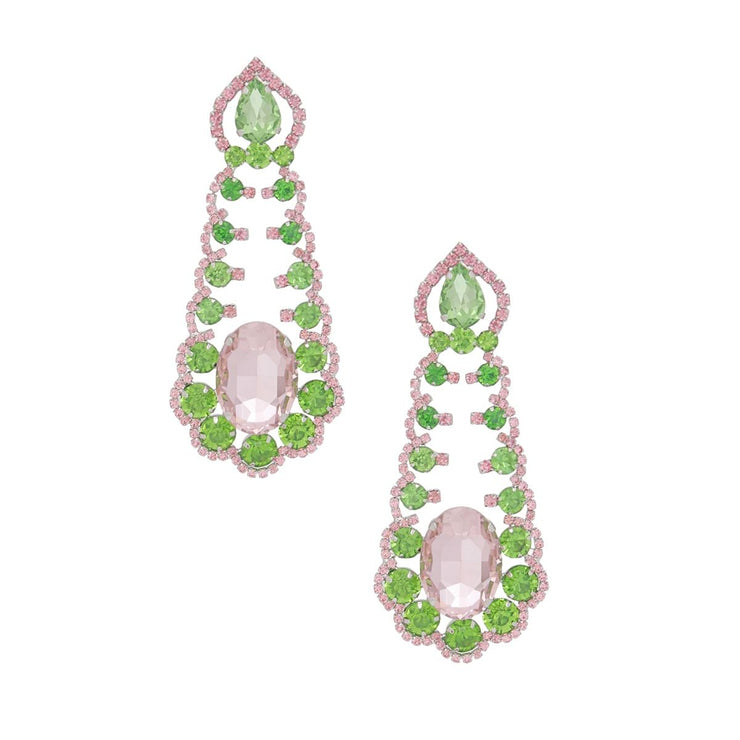 AKA Sorority Ruffled Pink Green Crystal Earrings