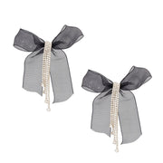 Tassel Black Ribbon Bow Sparkling Fringe Earrings