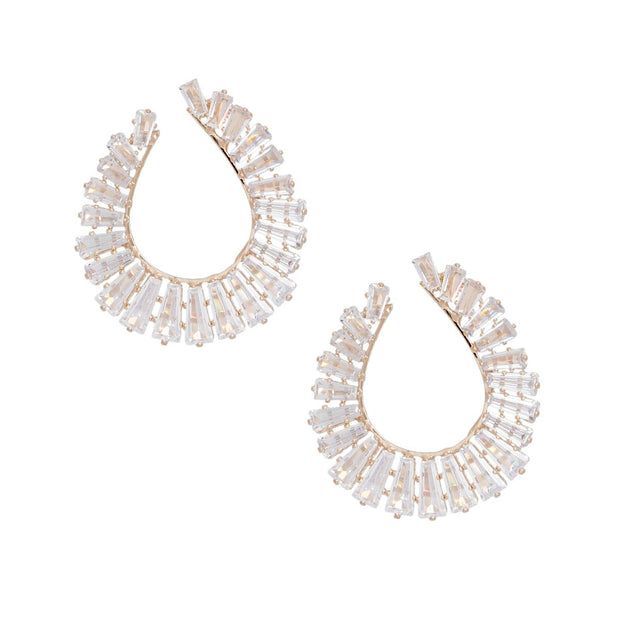 Stud Gold Baguette Crystal Teardrop Earrings Women