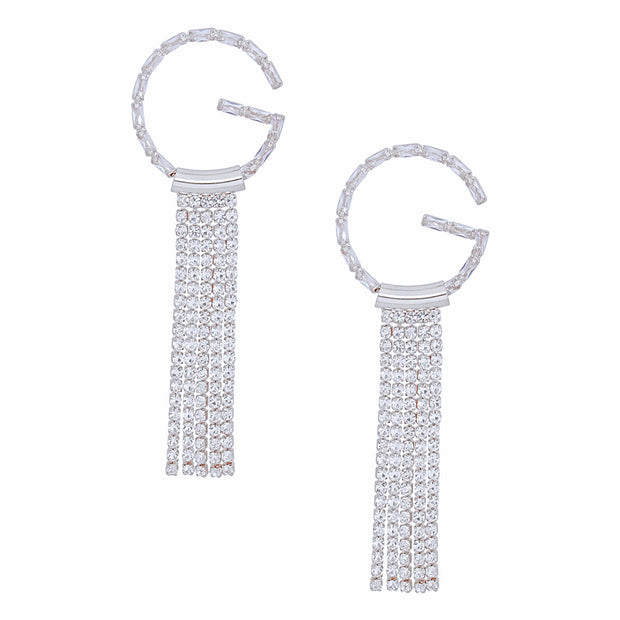 Tassel Silver G Rhinestone Fringe Earrings Women