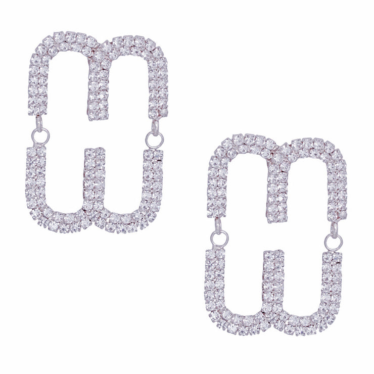 Studs Silver Pave Oval Loop Design Earrings Women