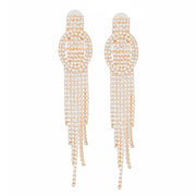 Tassel Long Gold Glam Oval Buckle Fringe Earrings