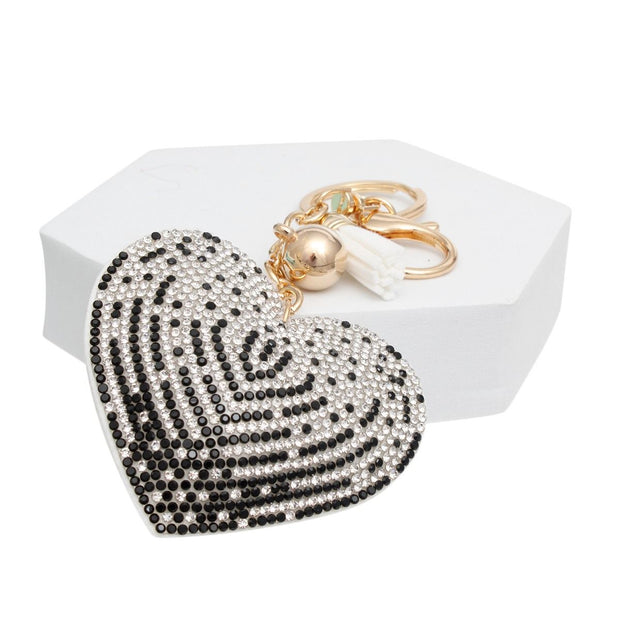 Keychain Sparkling Love Black White Padded Heart