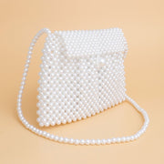 Evening Clutch White Pearl Woven Handmade Flap Bag
