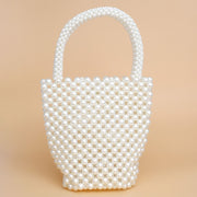 Top Handle Bucket Cream Pearl Woven Handmade Bag