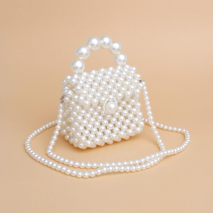 Micro Top Handle Cream Pearl Woven Handmade Bag