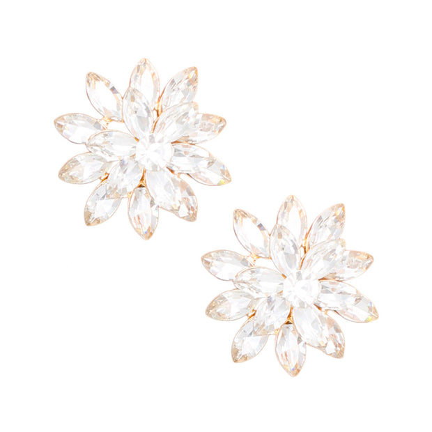 Stud Small Gold Marquise Flower Earrings for Women