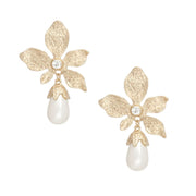 Teardrop Gold Flower Pearl Drop Earrings Women