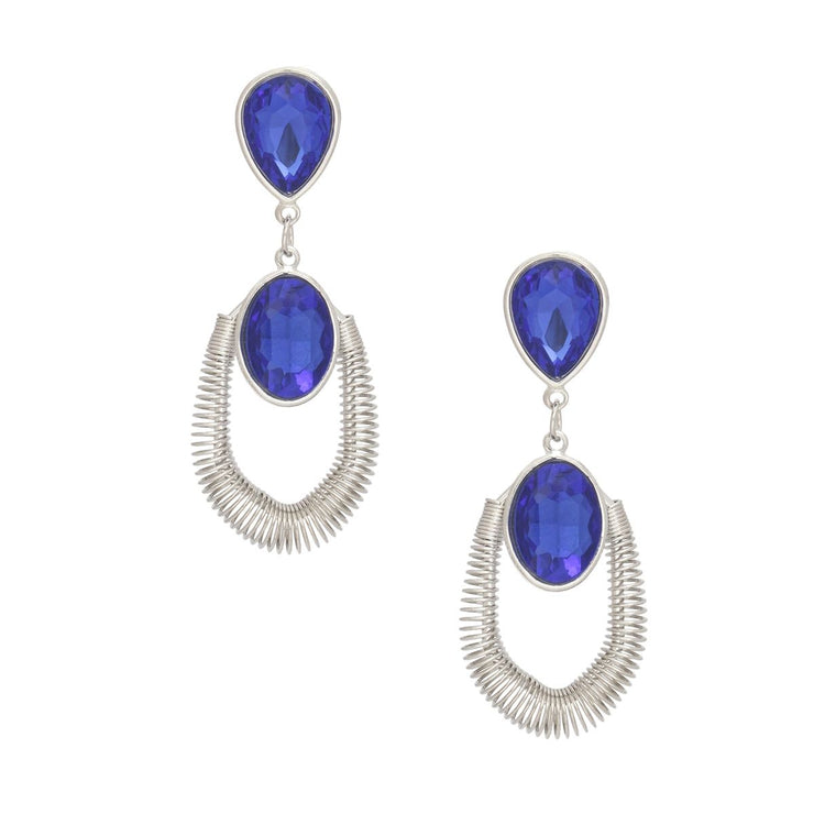 Teardrop Royal Blue Crystal Coiled Wire Earrings
