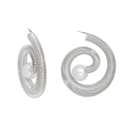 Hoop Silver Jump Coil Spring Pearl Earrings Women