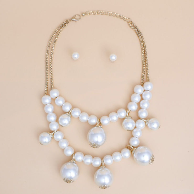 Bib Cream Pearl Baubles Layered Necklace Women