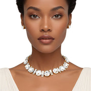 Jeweled Collar Gold Round Baguette Crystal Set